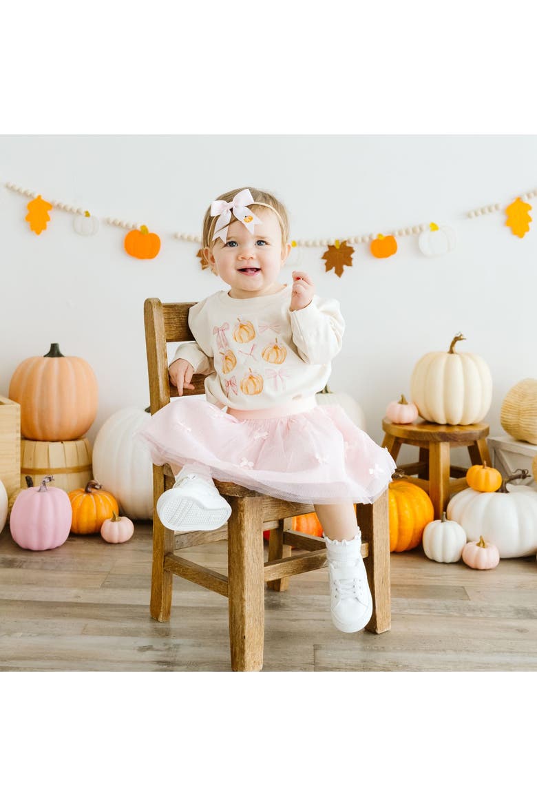 Pumpkin Embroidered Bow Baby Headband, Alternate, color, Pink