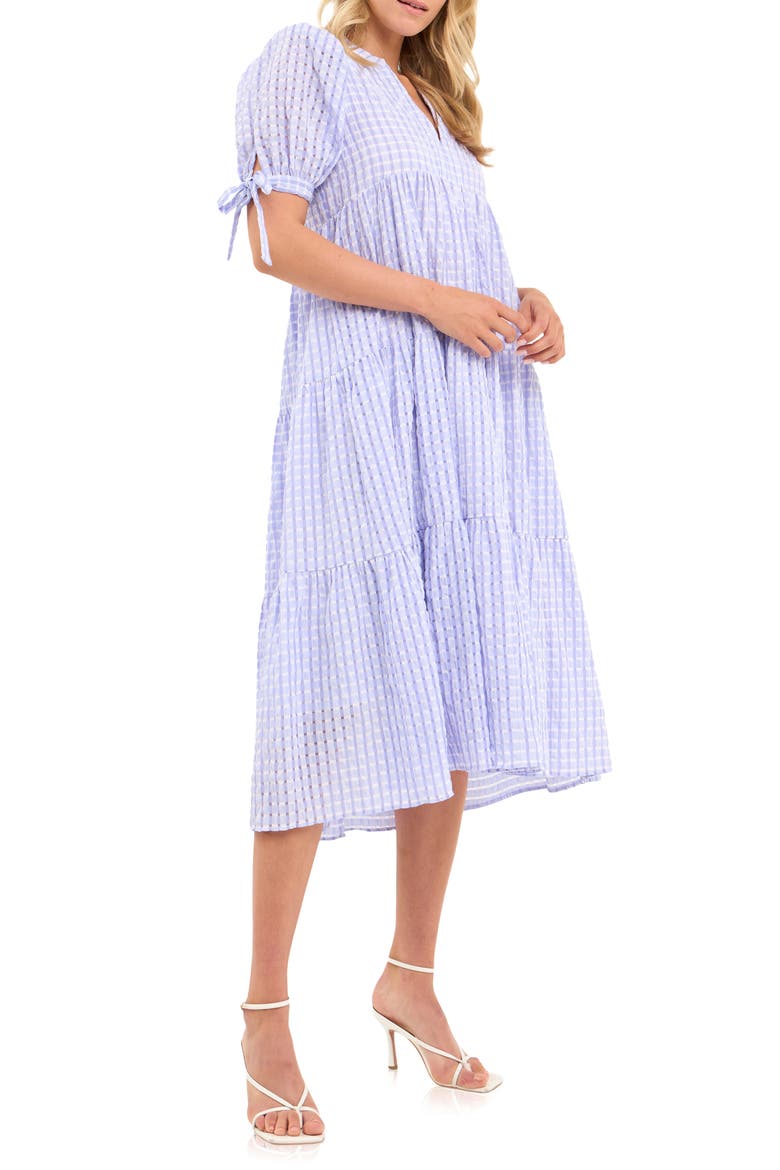 Gingham Tiered Midi Dress, Alternate, color, LAVENDER