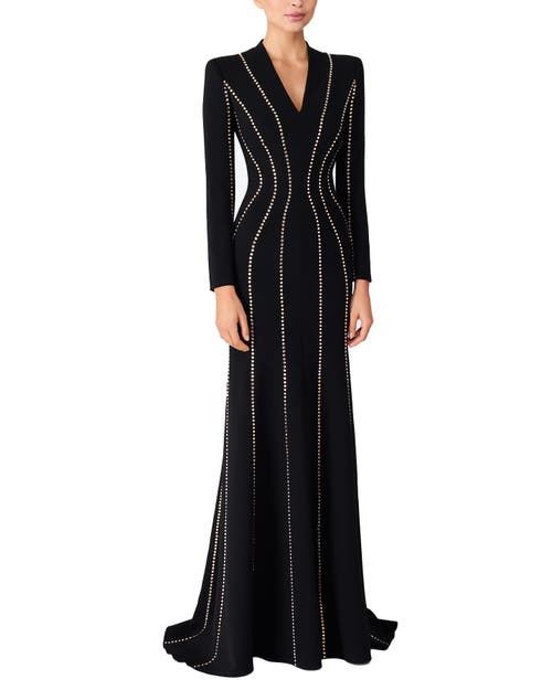 Jenny Packham Victoire Rhinestone-embellished Maxi Gown In Black