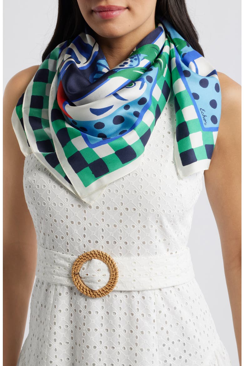 Beach Picnic Silk Square Scarf, Main, color, ULTRAMARINE