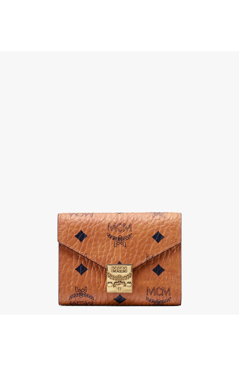 MCM Tracy Trifold Wallet in Visetos, Main, color, Cognac