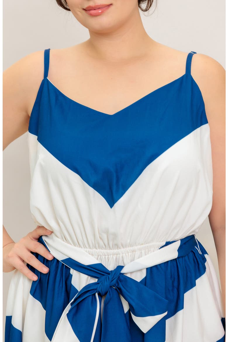 Belted Chevron Maxi Sundress, Alternate, color, BLUE/WHITE