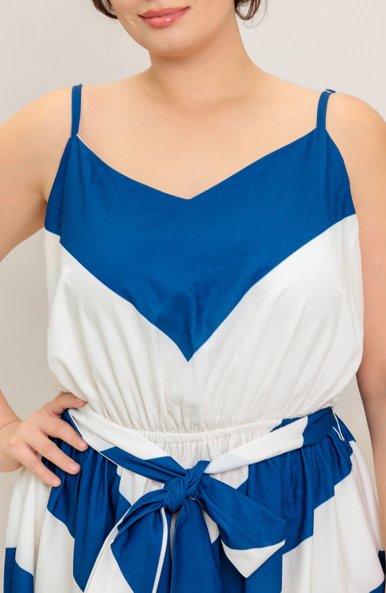 FLYING TOMATO Belted Chevron Maxi Sundress, Alternate, color, Blue/White