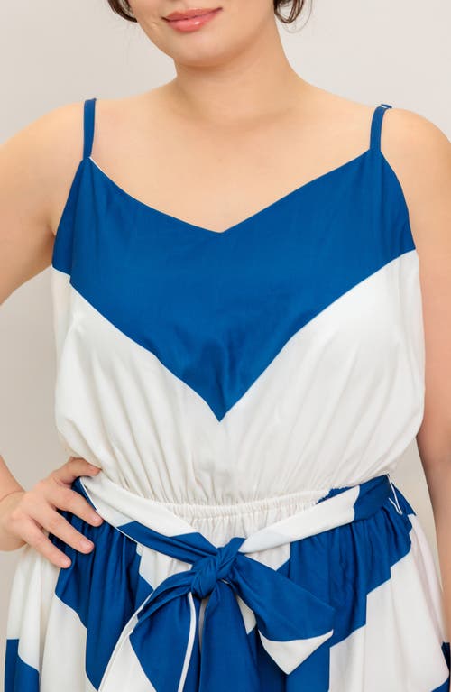 Flying Tomato Belted Chevron Maxi Sundress In Blue