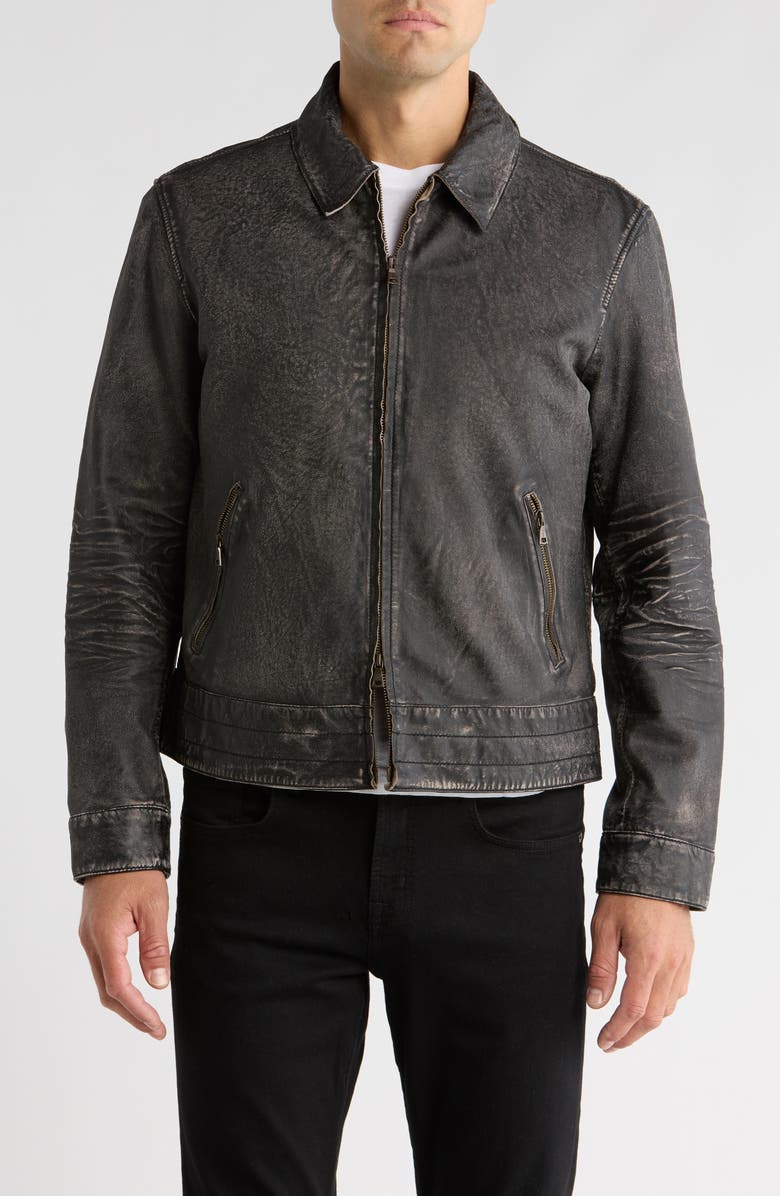 John Varvatos Asher Heritage Leather Jacket, Main, color, Grey