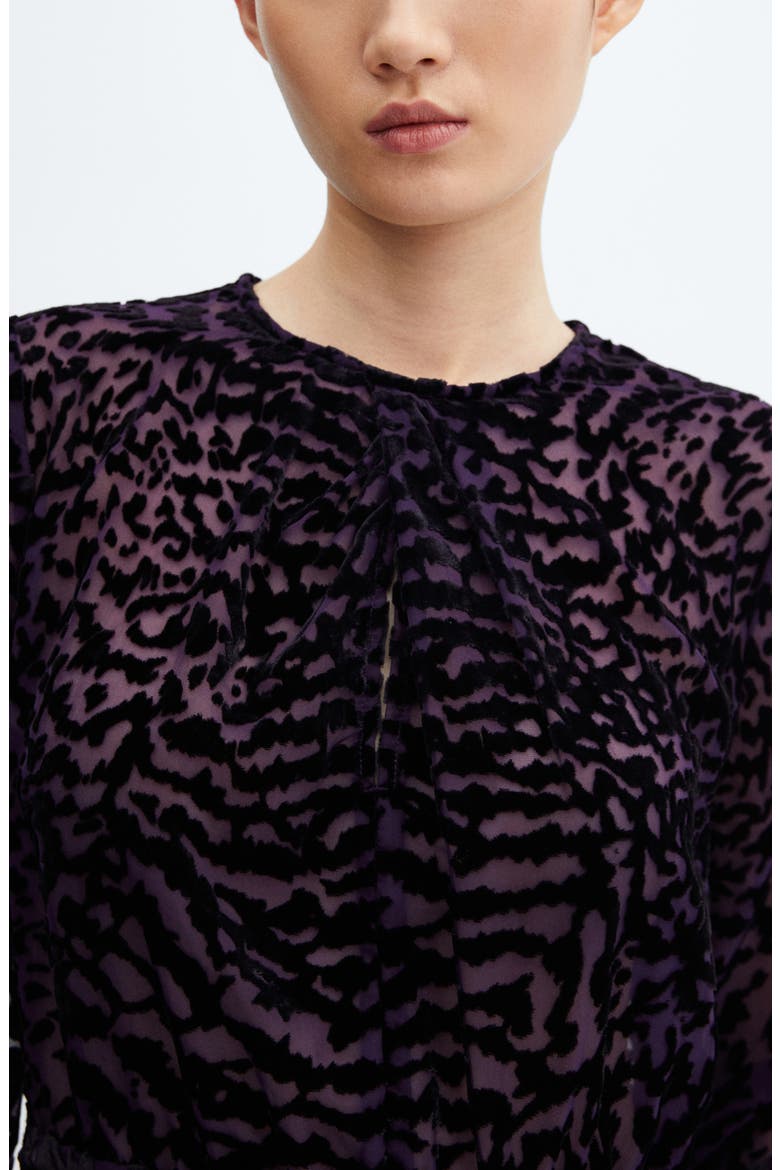 Animal Print Long Sleeve Velvet Burnout Minidress, Alternate, color, BLACK