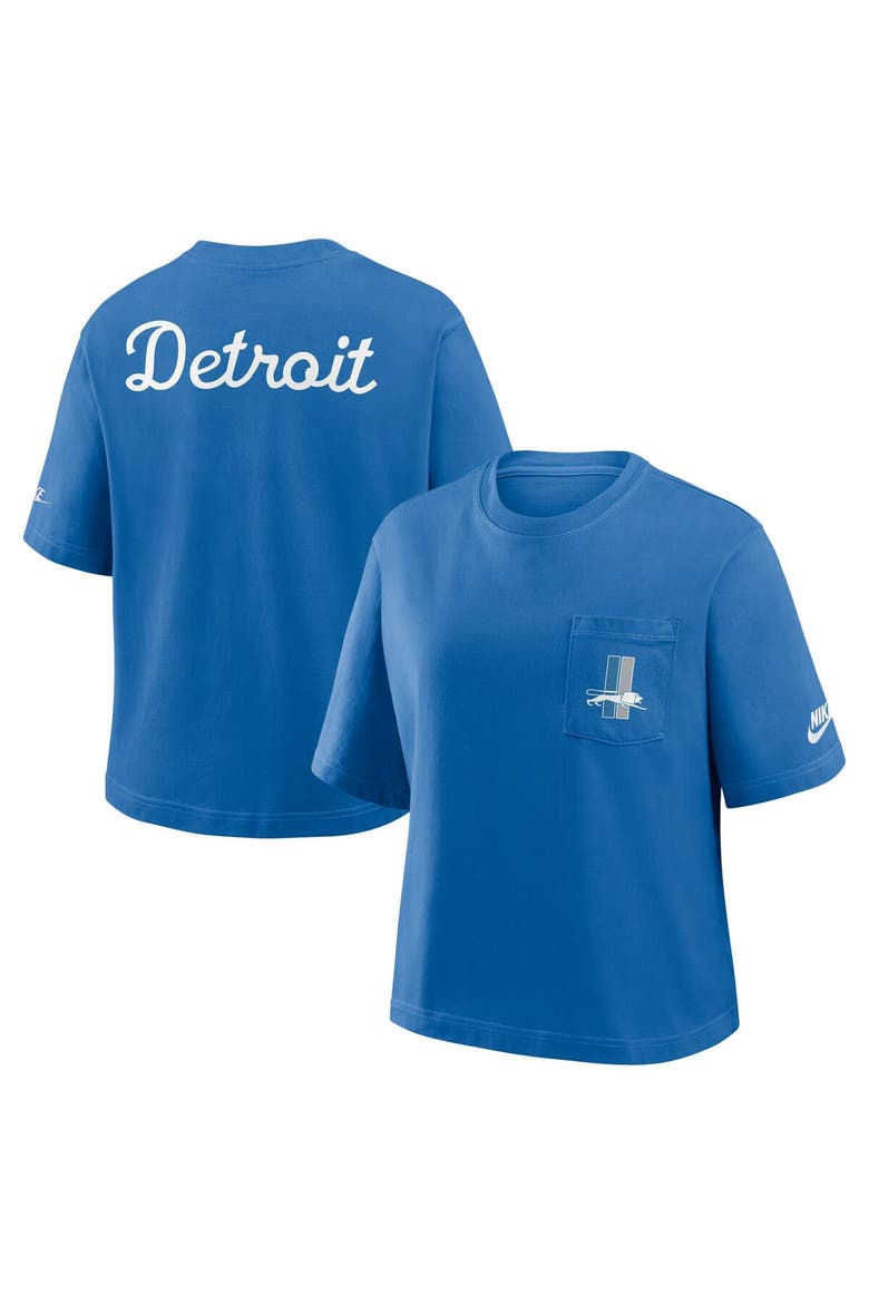 Women's Nike Blue Detroit Lions Rewind Pocket Boxy T-Shirt, Alternate, color, Blue