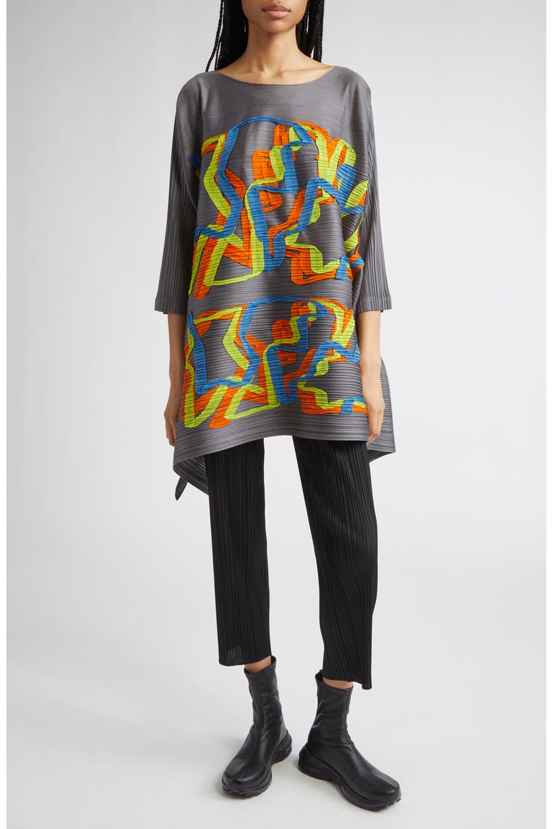 Mix Pleated Tunic, Alternate, color, GRAY