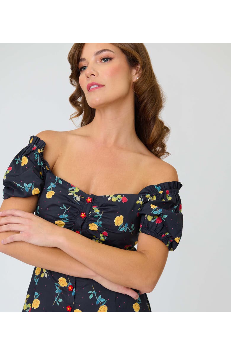 Unique Vintage Sweetheart Midi Dress, Alternate, color, Black Floral Print