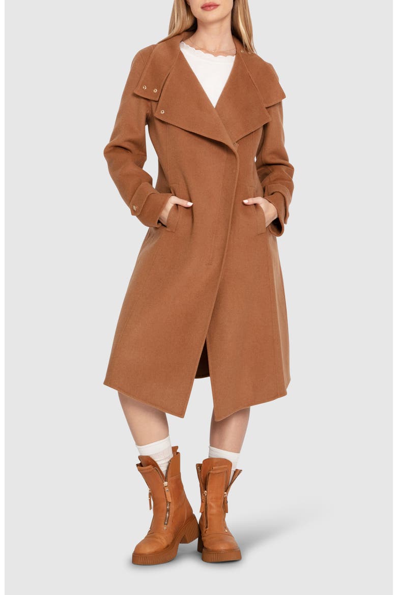 Envy Me Asymmetric Zip Wool Blend Coat, Main, color, CAMEL