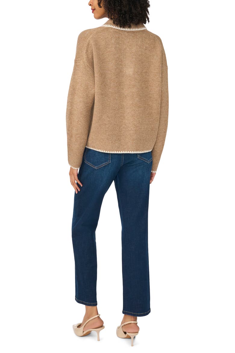 Stitch Trim Johnny Collar Sweater, Alternate, color, TAUPE