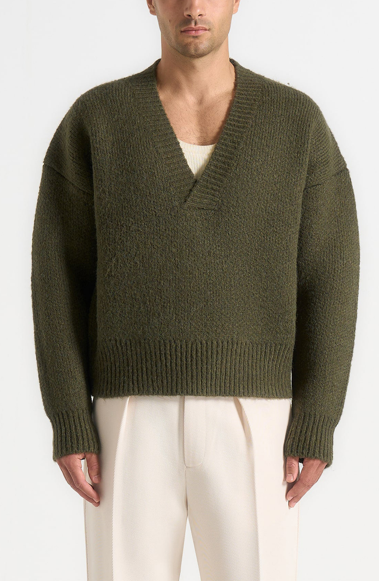 Manière De Voir Chad V-Neck Wool Knit Jumper, Alternate, color, Deep Olive