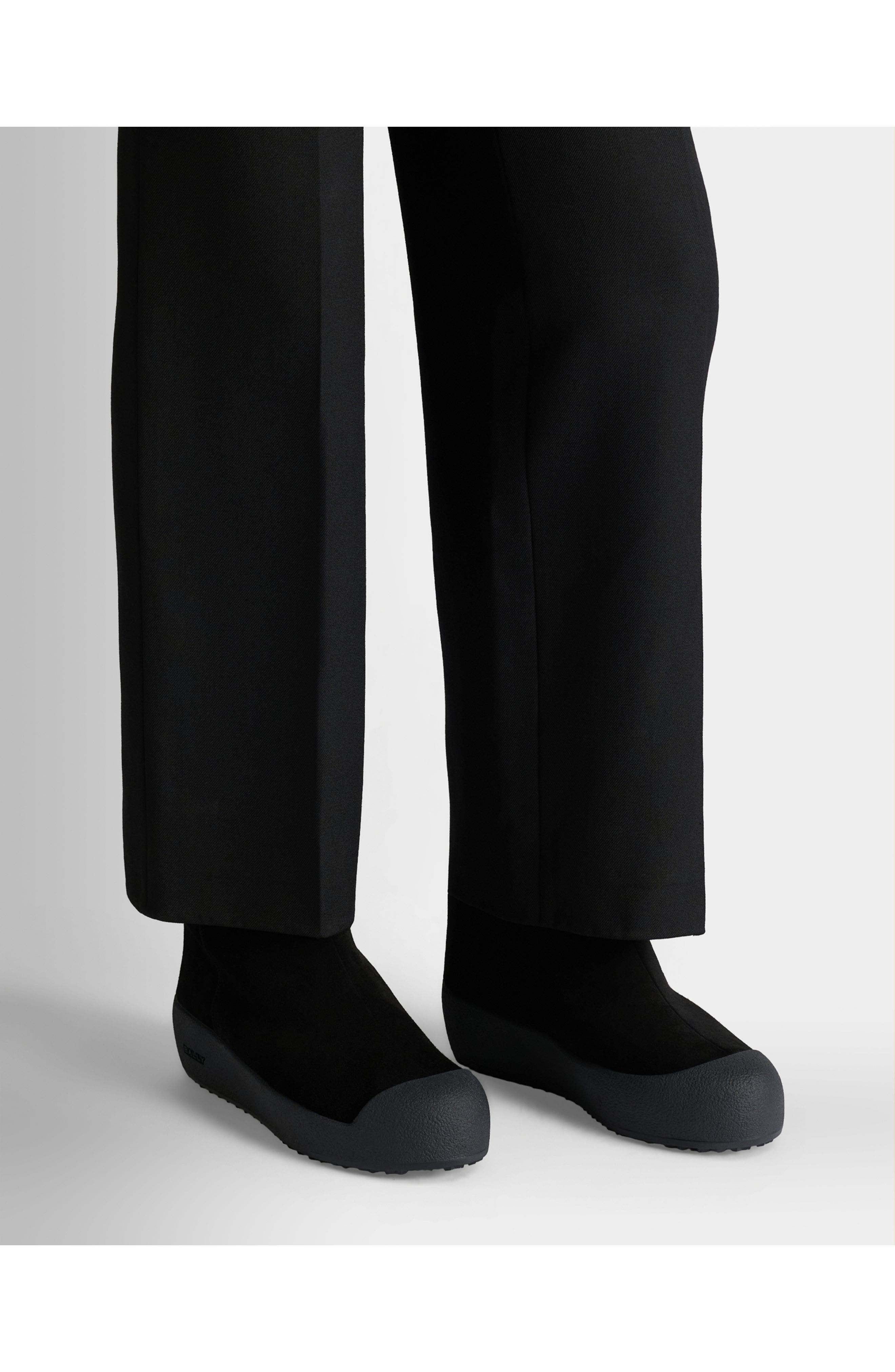 Bally Curling Bootie in Suede with Lamb Fur Lining, Alternate, color, Black