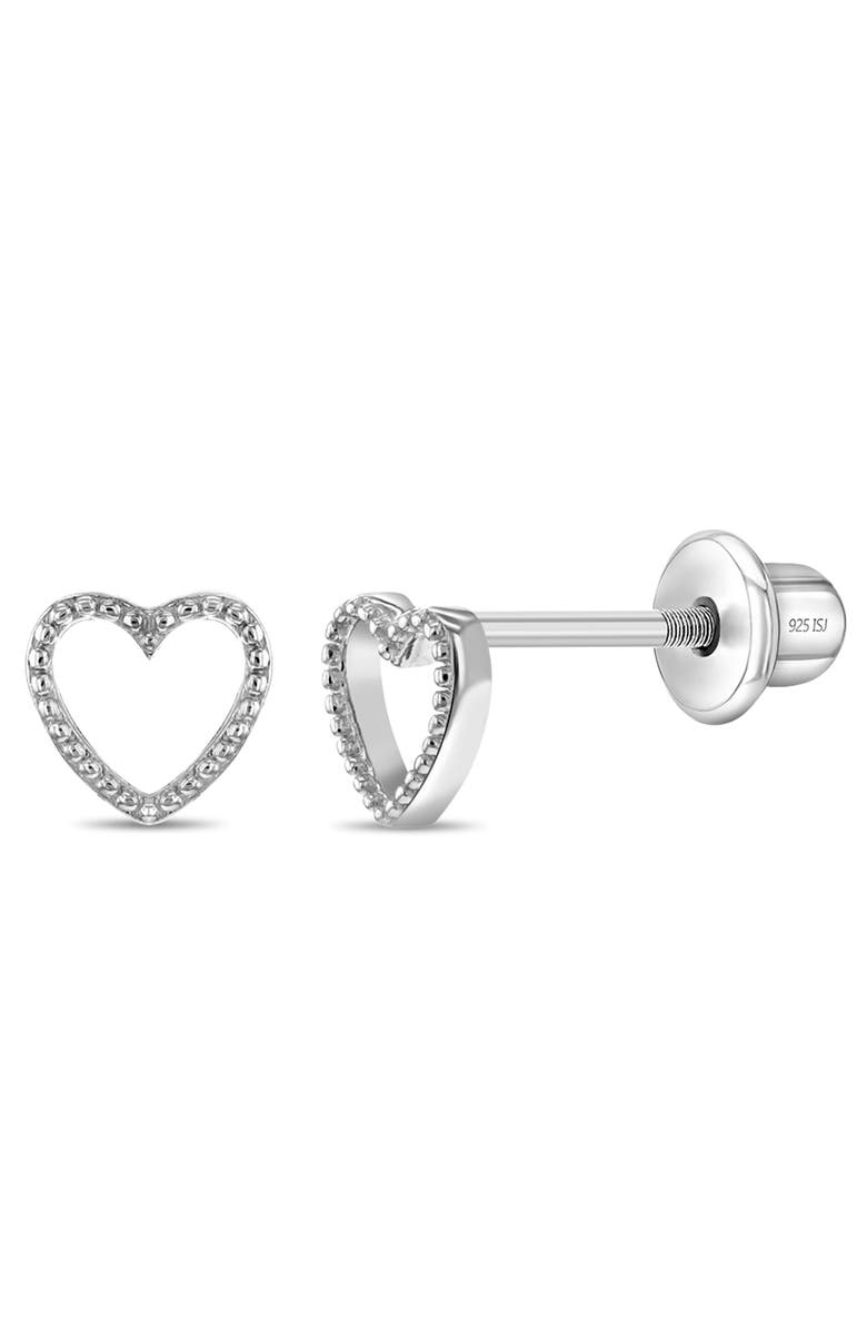 In Season Jewelry Tiny Open Textured Heart Earrings, Main, color, Silver