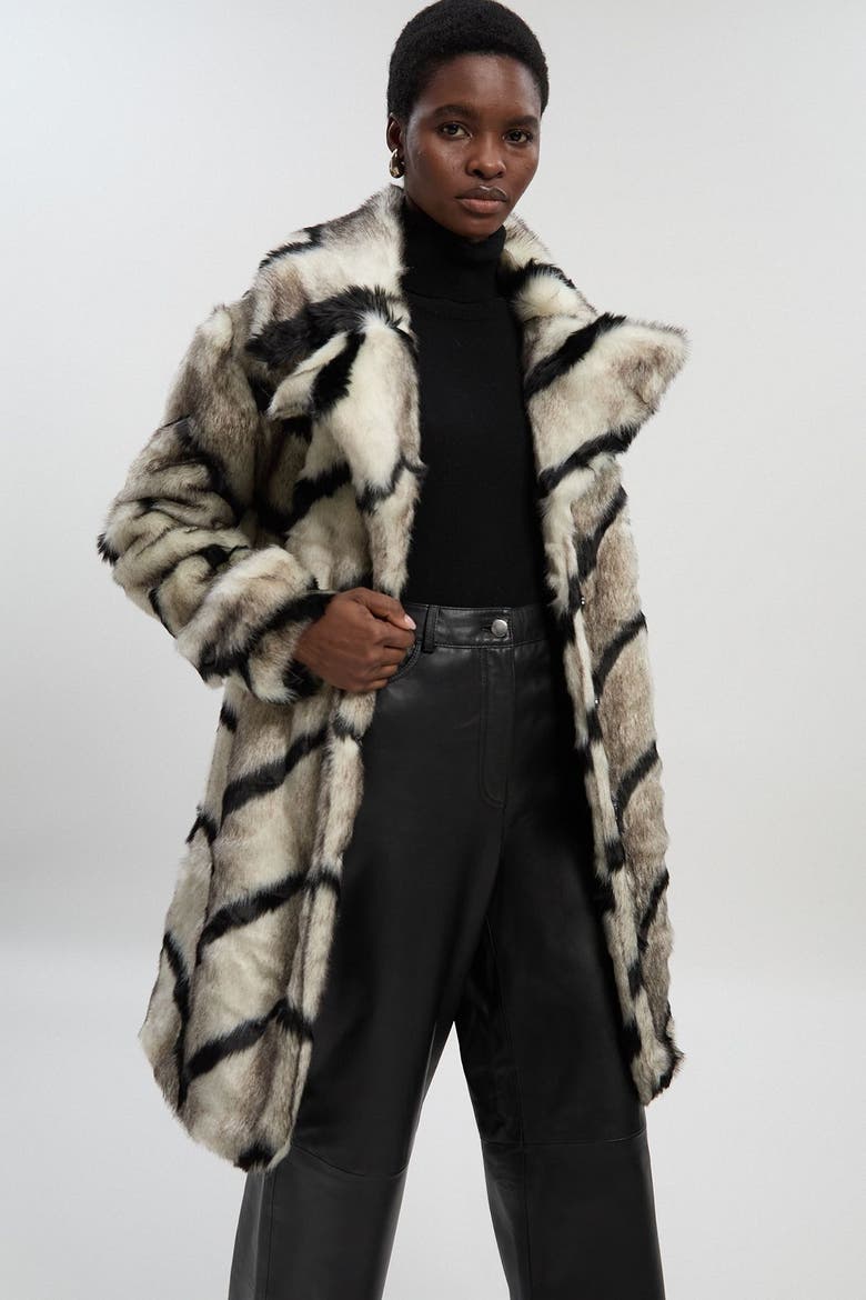 Mono Faux Fur Belted Longline Coat, Alternate, color, Mono