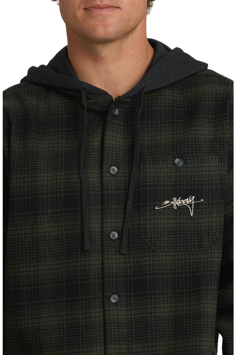 Baja Sur Plaid Hooded Cotton Flannel Button-Up Shirt, Alternate, color, BLACK