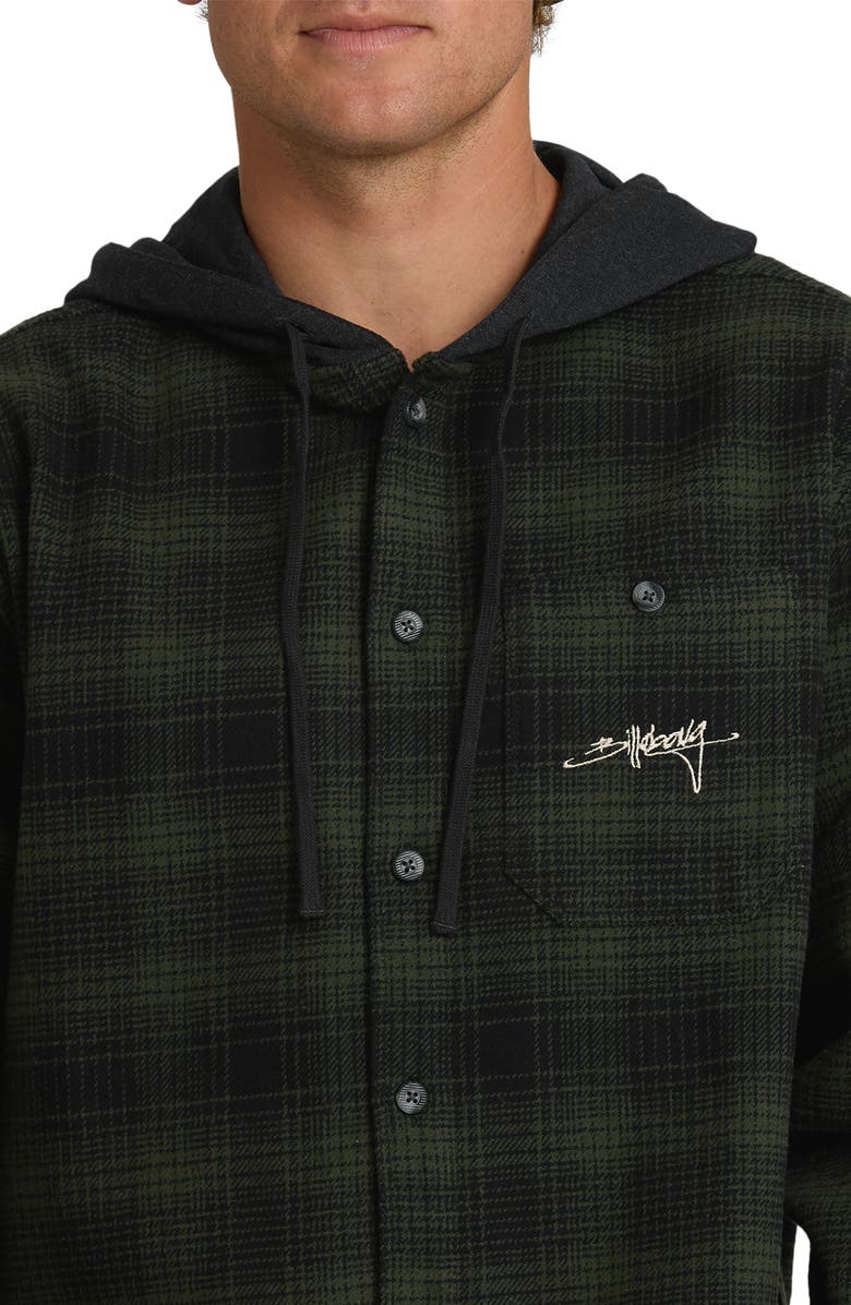 Billabong Baja Sur Plaid Hooded Cotton Flannel Button-Up Shirt, Alternate, color, 