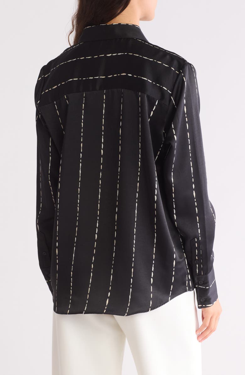 NORDSTROM RACK Satin Long Sleeve Button-Up Shirt, Alternate, color, Black- Beige Dashed Stripe