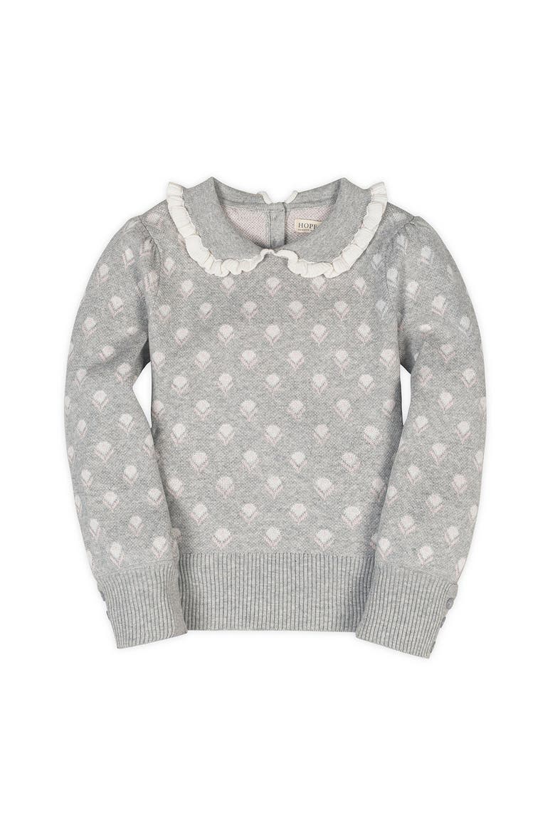 Kids' Organic Long Sleeve Peter Pan Collar Sweater, Main, color, Gray Flower Intarsia