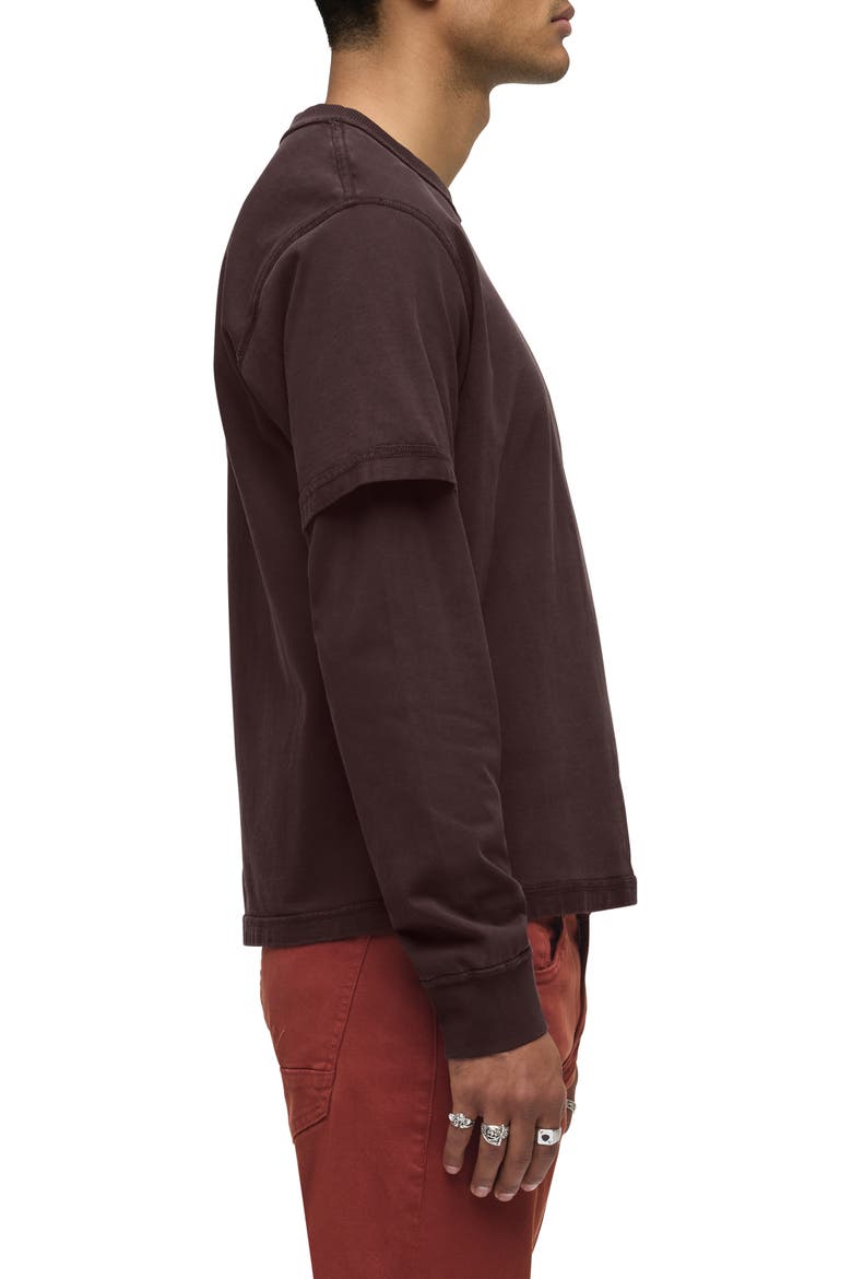Hybrid Layered Long Sleeve Cotton T-Shirt, Alternate, color, RICH BROWN