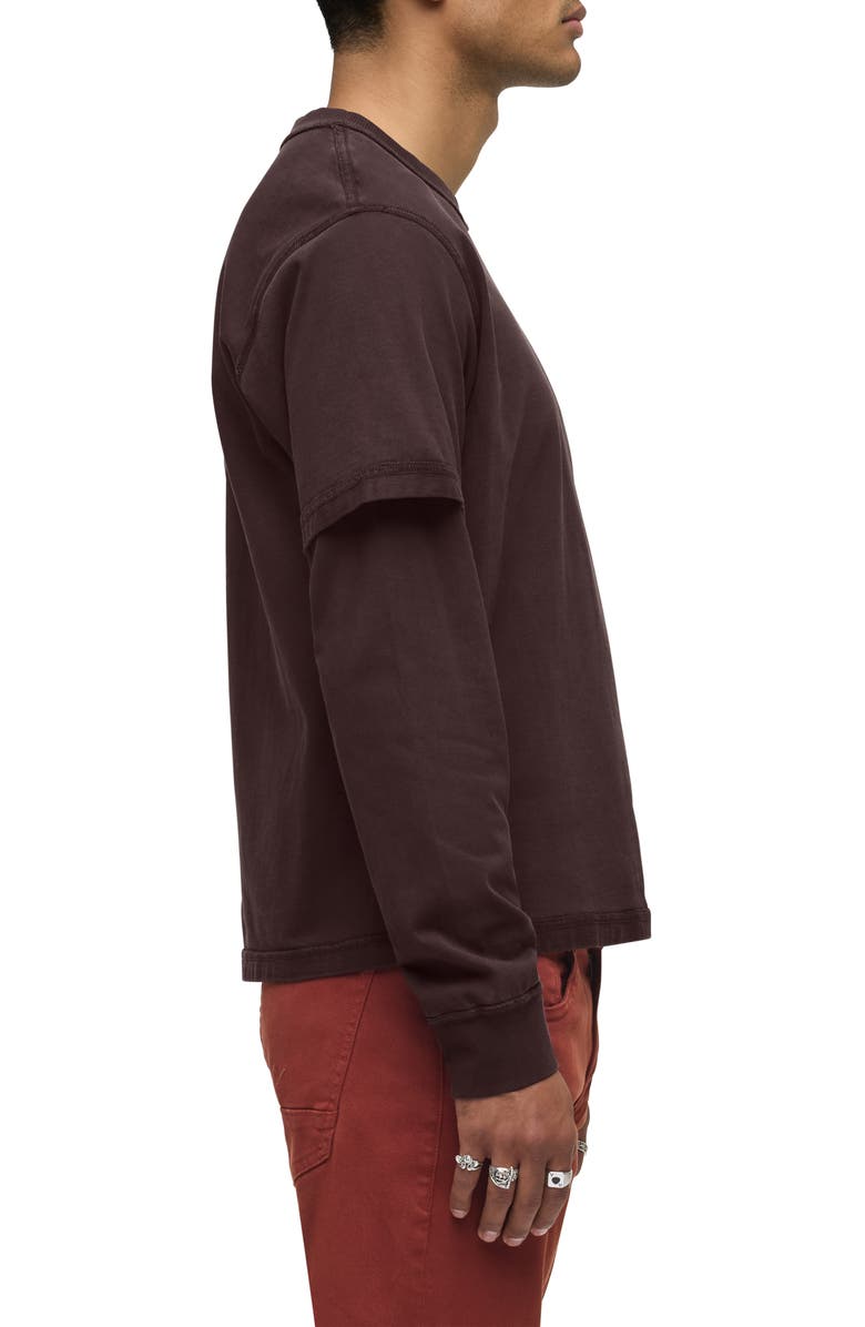 Hudson Jeans Hybrid Layered Long Sleeve Cotton T-Shirt, Alternate, color, Rich Brown
