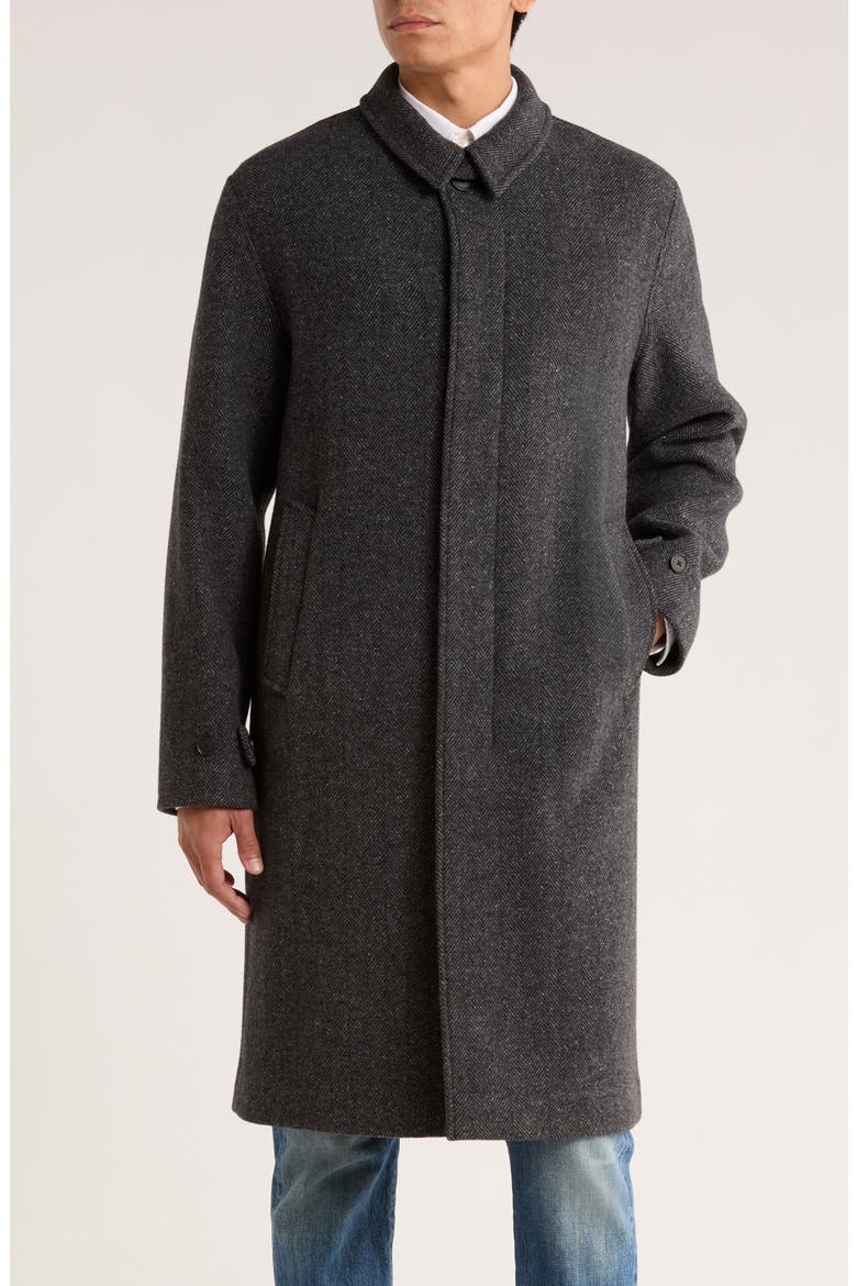Balmacaan Herringbone Recycled Wool Blend Coat, Alternate, color, HEATHER CHARCOAL