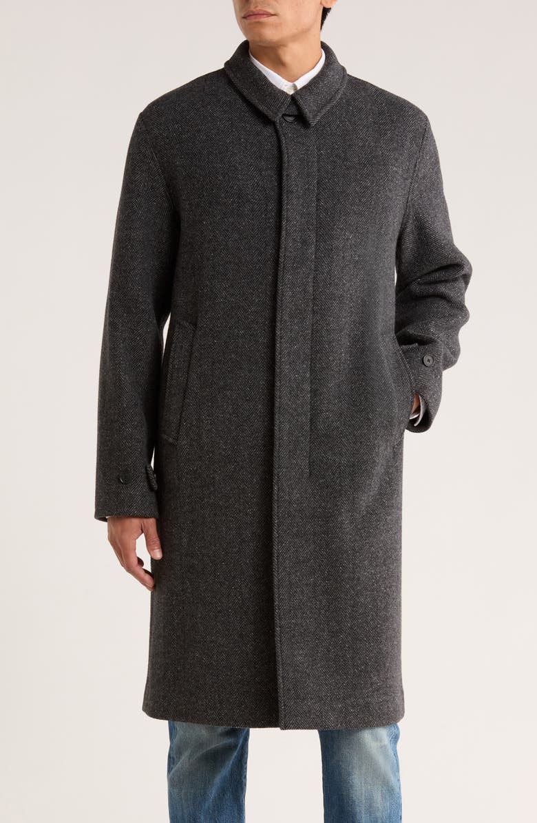 Vince Balmacaan Herringbone Recycled Wool Blend Coat, Alternate, color, Heather Charcoal