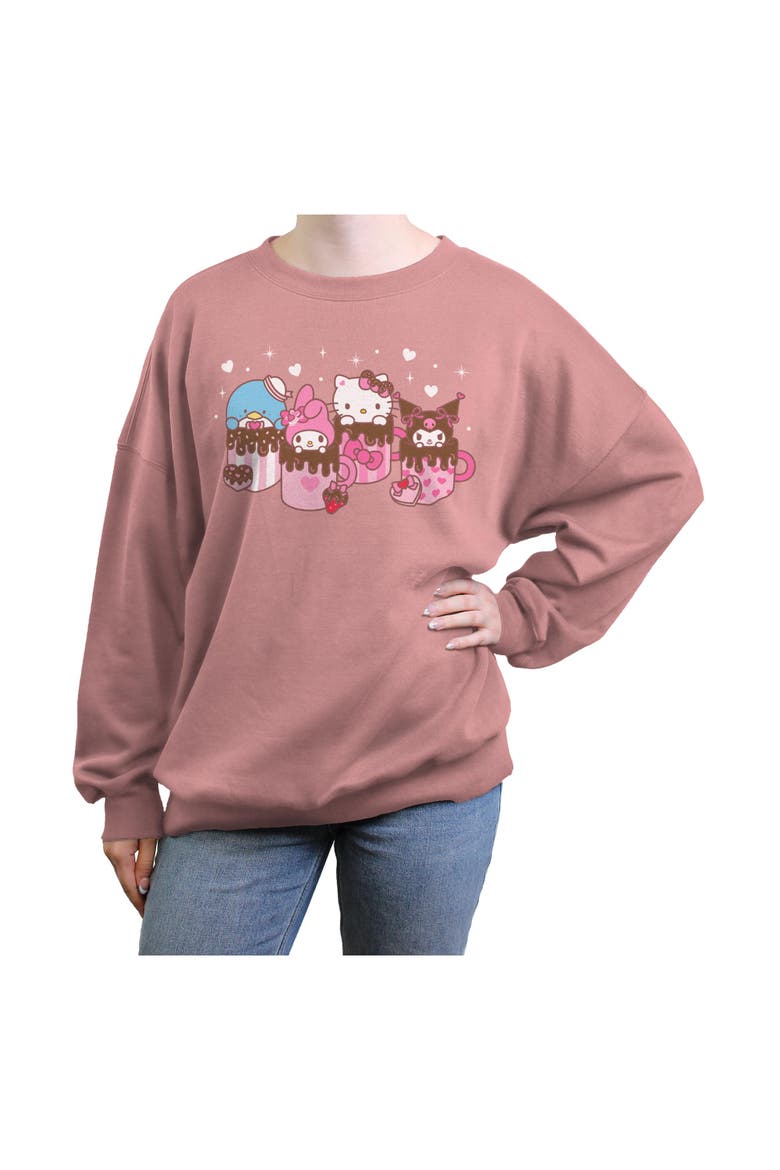 Junior's Hello Kitty Lovely Mug Friends  Sweatshirt, Main, color, Desert Pink