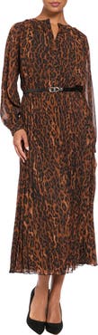 London Times Button Up Pleated Long Sleeve Midi Dress