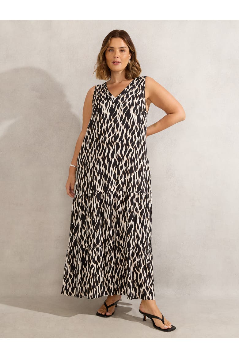Mono Print V-Neck Maxi Dress, Main, color, Black