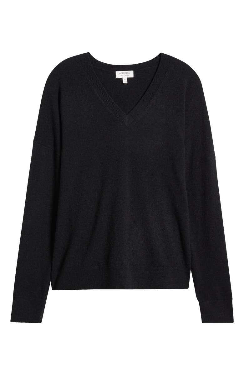 Nordstrom Cashmere V-Neck Sweater, Alternate, color, Black Rock