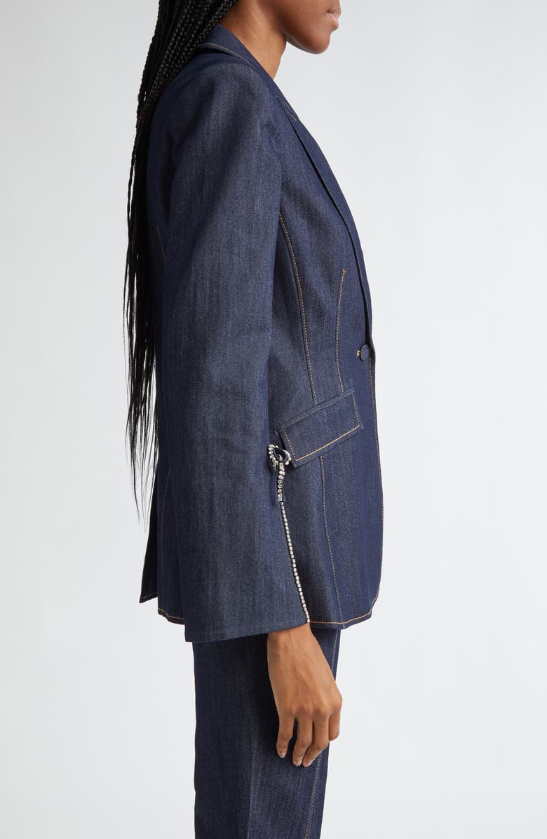 Cinq à Sept Cheyenne Rhinestone Bow Denim Blazer, Alternate, color, Indigo