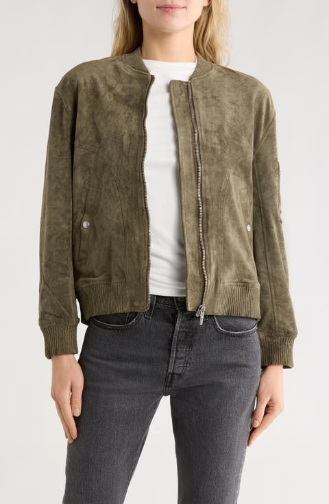 Faux Suede Bomber Jacket