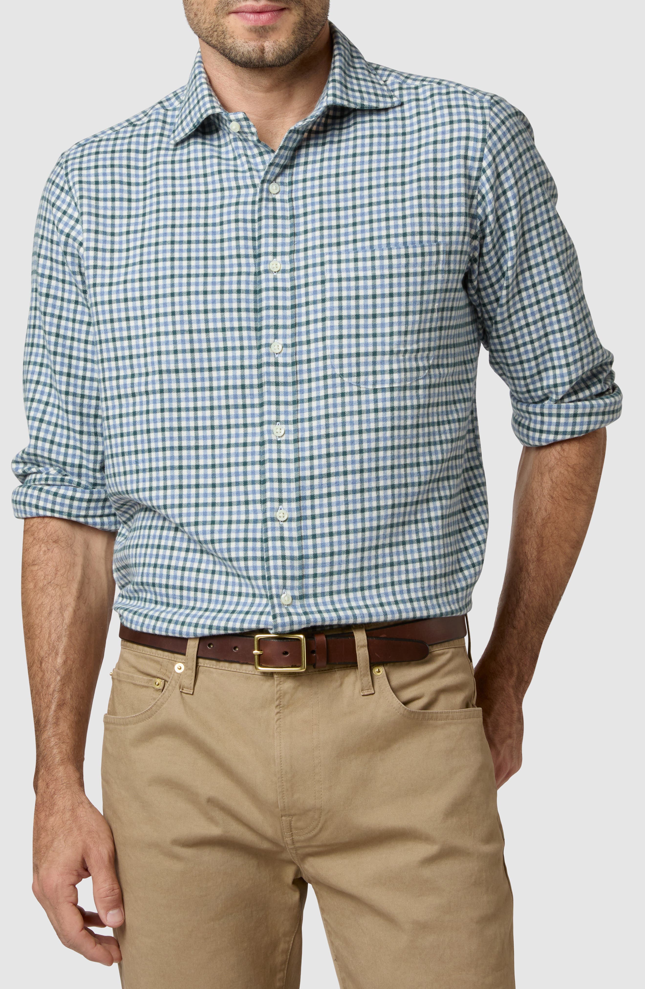 Sid Mashburn Plaid Flannel Button-Up Shirt in Spruce/delft/bone Flannel 