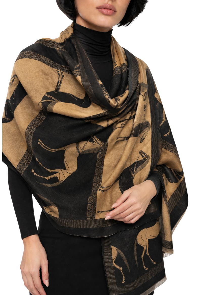 Horse Print Oversized Scarf, Main, color, BLACK