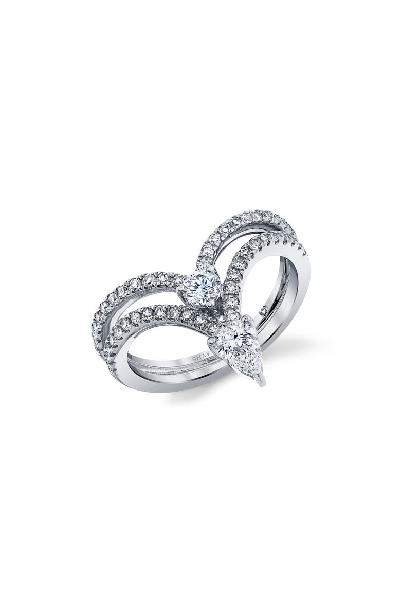 Diamond Stacked Chevron Pinky Ring, Main, color, WHITE GOLD