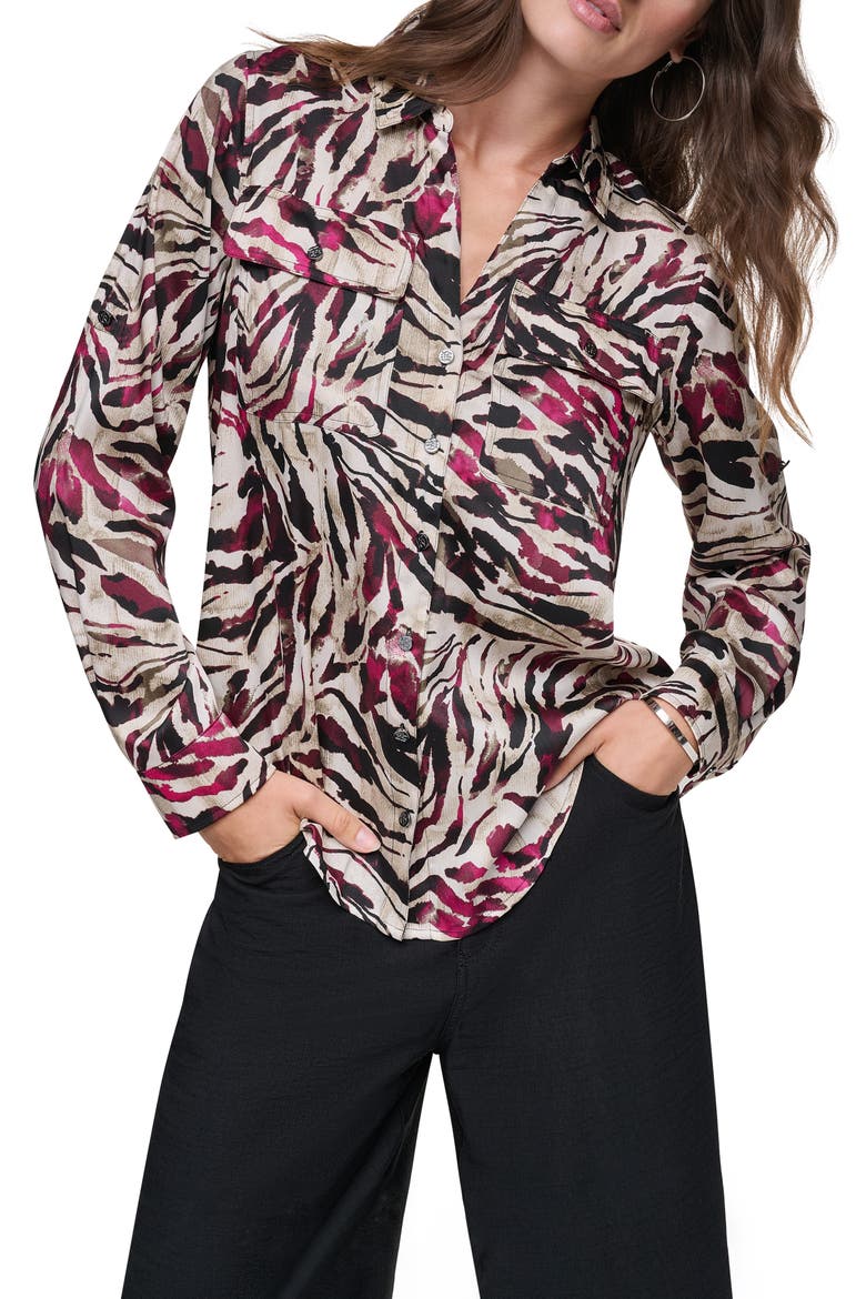 Print Roll Tab Button Shirt, Alternate, color, RASPBERRY ANIMAL