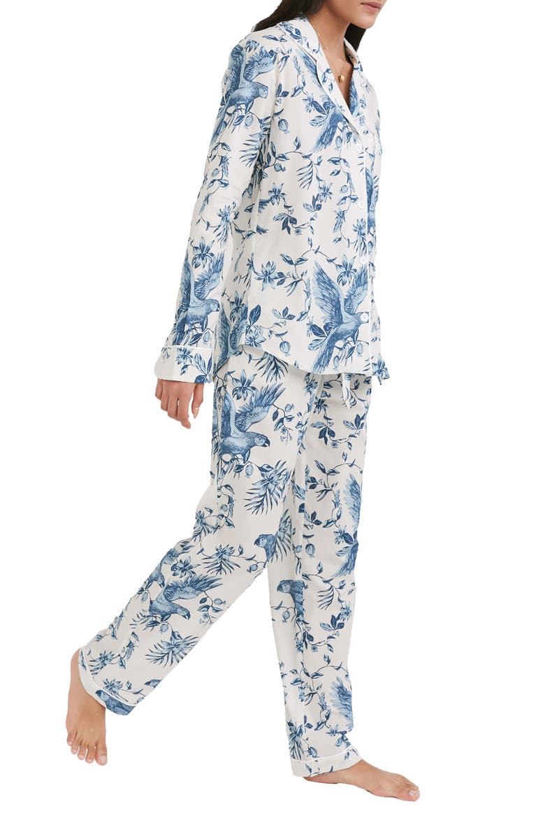 Long Sleeve Cotton Pajamas, Alternate, color, PARROT CREAM/ BLUE