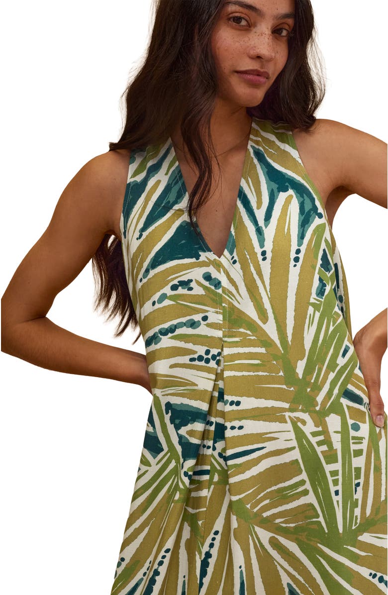 Celtic & Co. Sleeveless V-Neck Linen Maxi Dress, Alternate, color, Palm Print