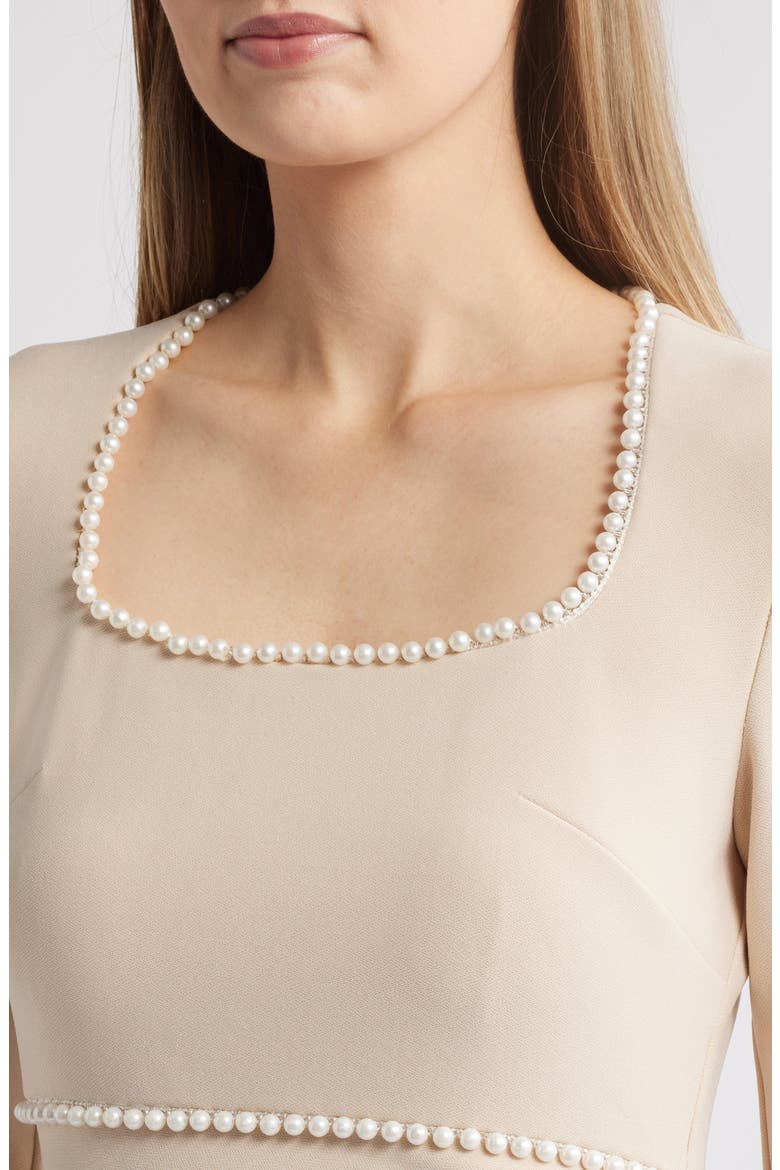Faux Pearl Ruched Flare Hem Dress, Alternate, color, IVORY