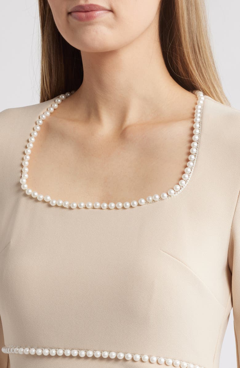 NIKKI LUND Faux Pearl Ruched Flare Hem Dress, Alternate, color, Ivory