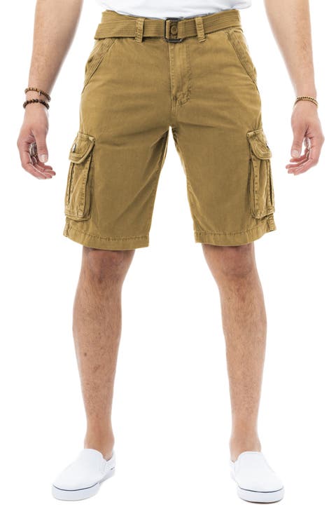 Belted Cotton Twill Cargo Shorts