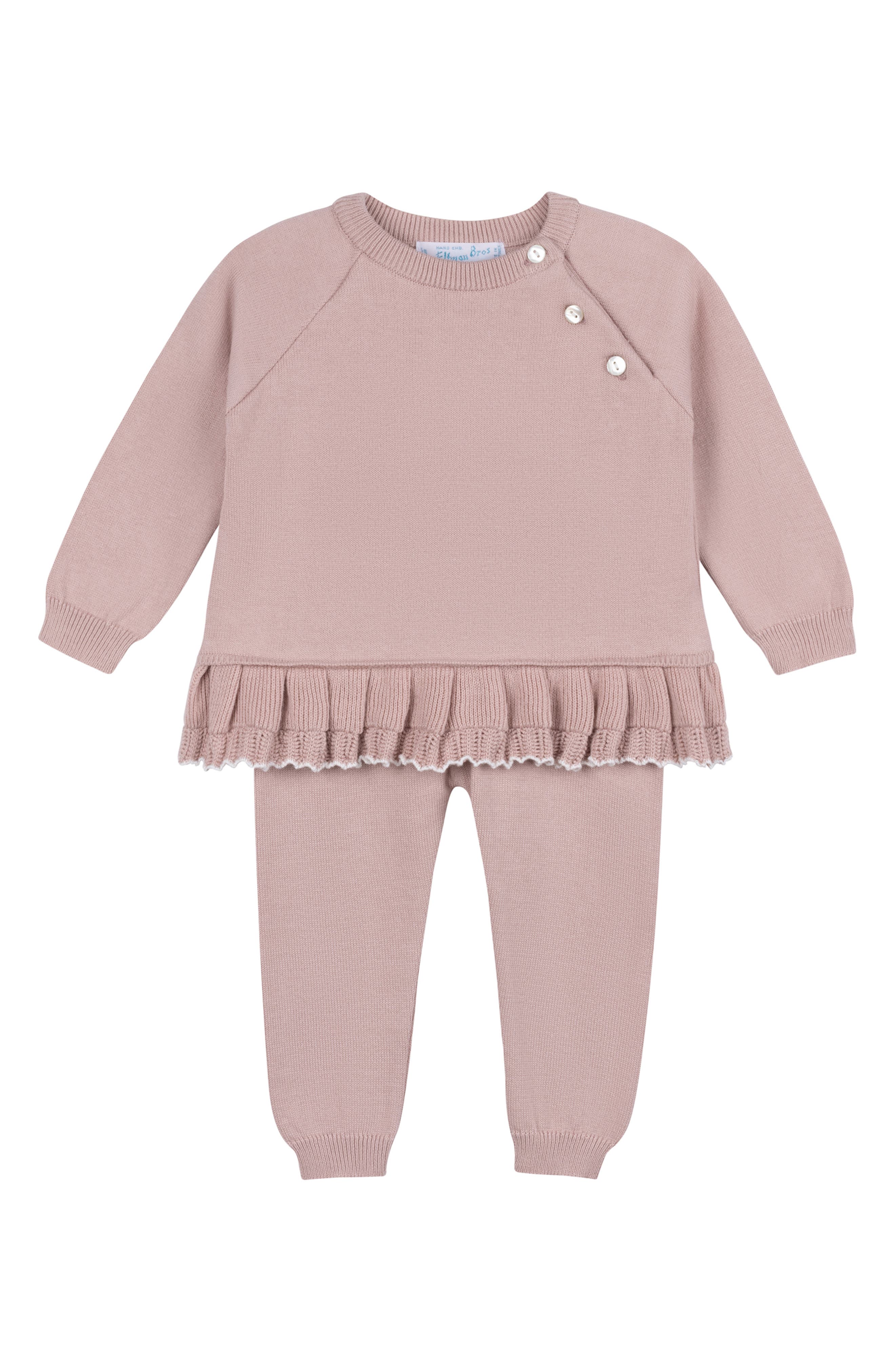 Feltman Brothers Ruffle Hem Cotton Sweater & Pants Set in Mauve 