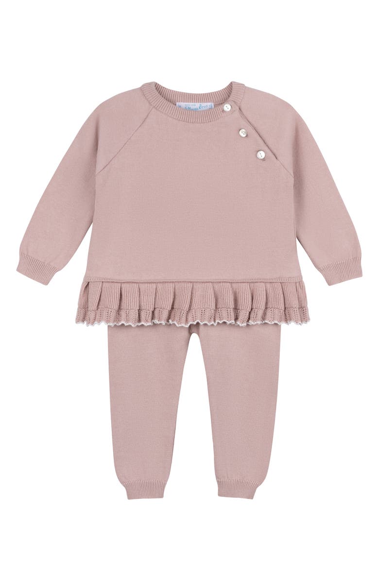 Feltman Brothers Ruffle Hem Cotton Sweater & Pants Set, Main, color, Mauve