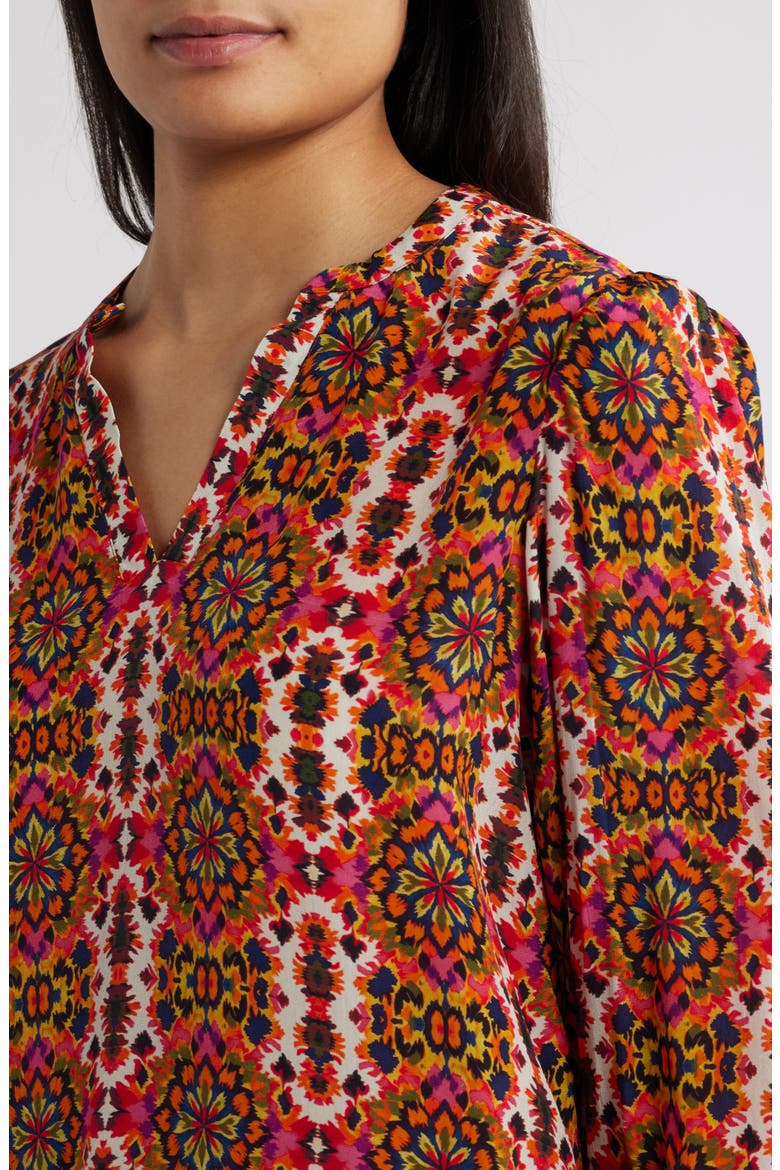 Batik Print Split Neck Top, Alternate, color, RED MULTI