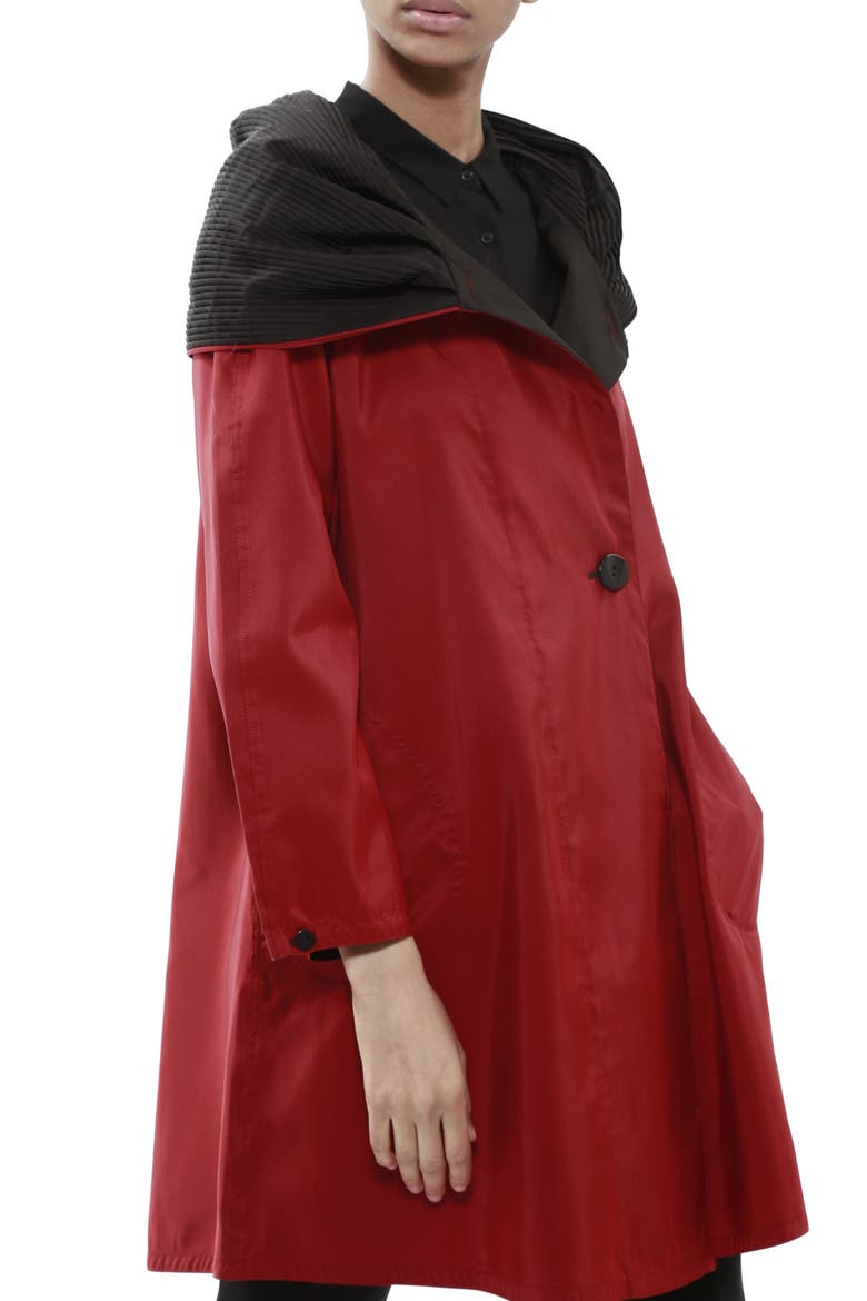 Donatella Reversible Hooded Raincoat, Alternate, color, RED / BLACK