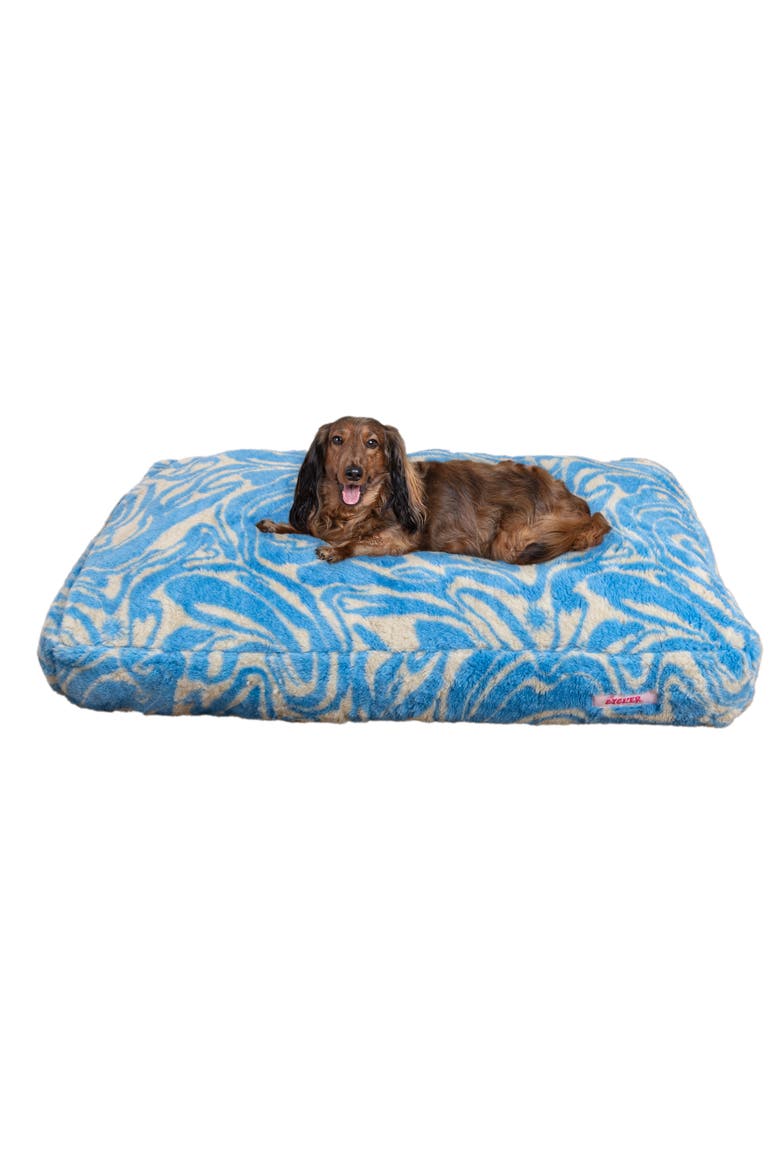MabelDesigner Modern Ultra Soft Reversible Plush Rectangular Pet Bed with Washable Cover, Main, color, Blue/Cream