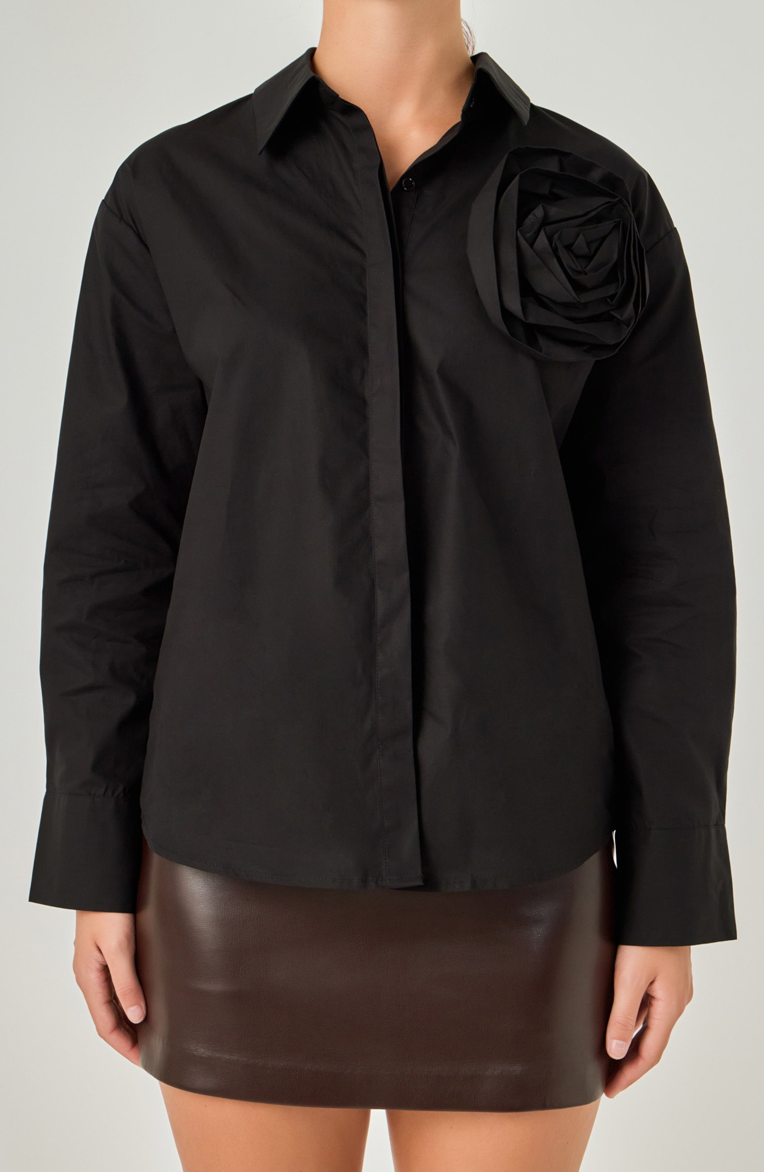 Flower Brooch Cotton Shirt