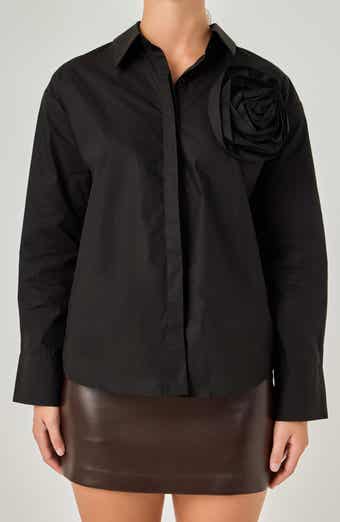 Flower Brooch Cotton Shirt