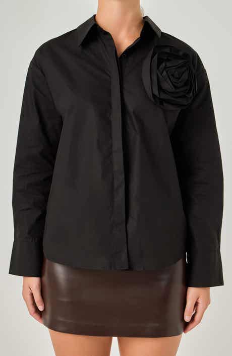 Flower Brooch Cotton Shirt